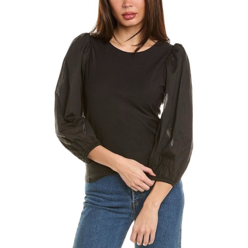 Nation LTD Shalom‎ Tie Combo Tee Black Puff Sleeve Top xs